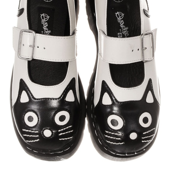 NEW TUK Kitty Cat Maryjanes Black & White Leather - Picture 5 of 6